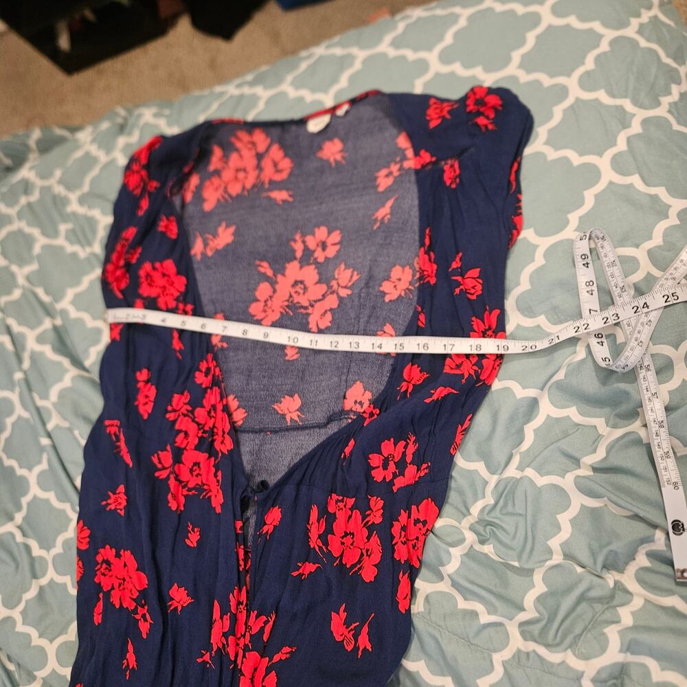 GAP Navy Red Floral Sleeveless Midi Dress XS Tie Front Lightweight Rayon - Picture 8 of 10